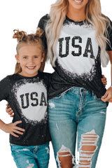 Black Family Matching USA Letter Color Block Short Sleeve T Shirt Family T-shirts JT's Designer Fashion