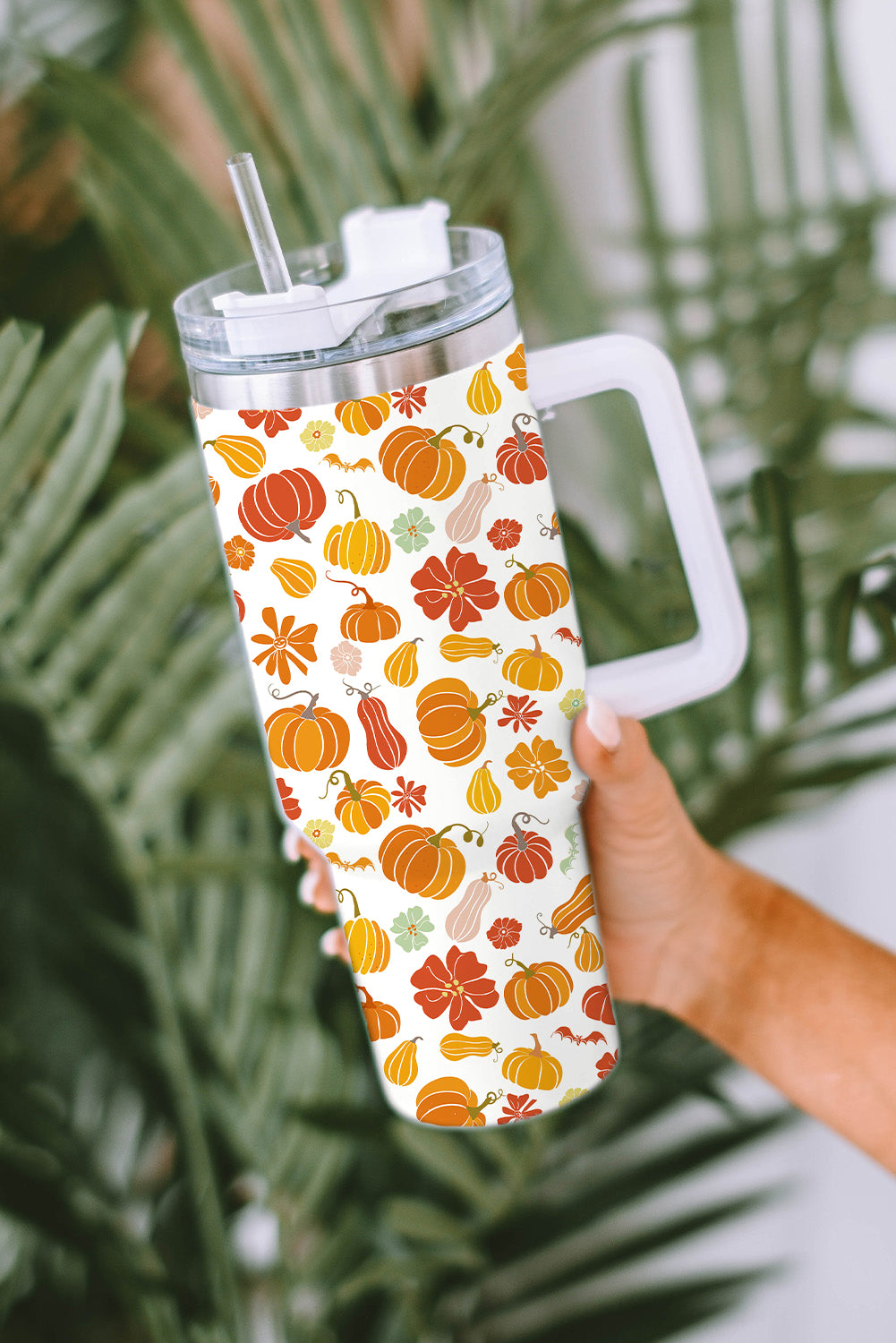 White Pumpkin Print 304 Stainless Steel Double Insulated Cup 40oz Tumblers JT's Designer Fashion