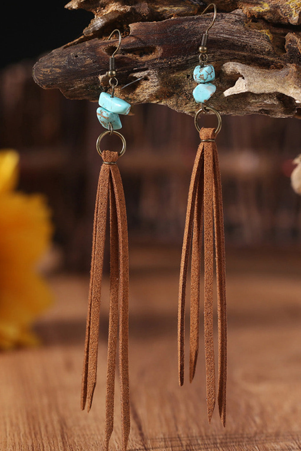 Brown Turquoise Tassel Drop Earrings Jewelry JT's Designer Fashion