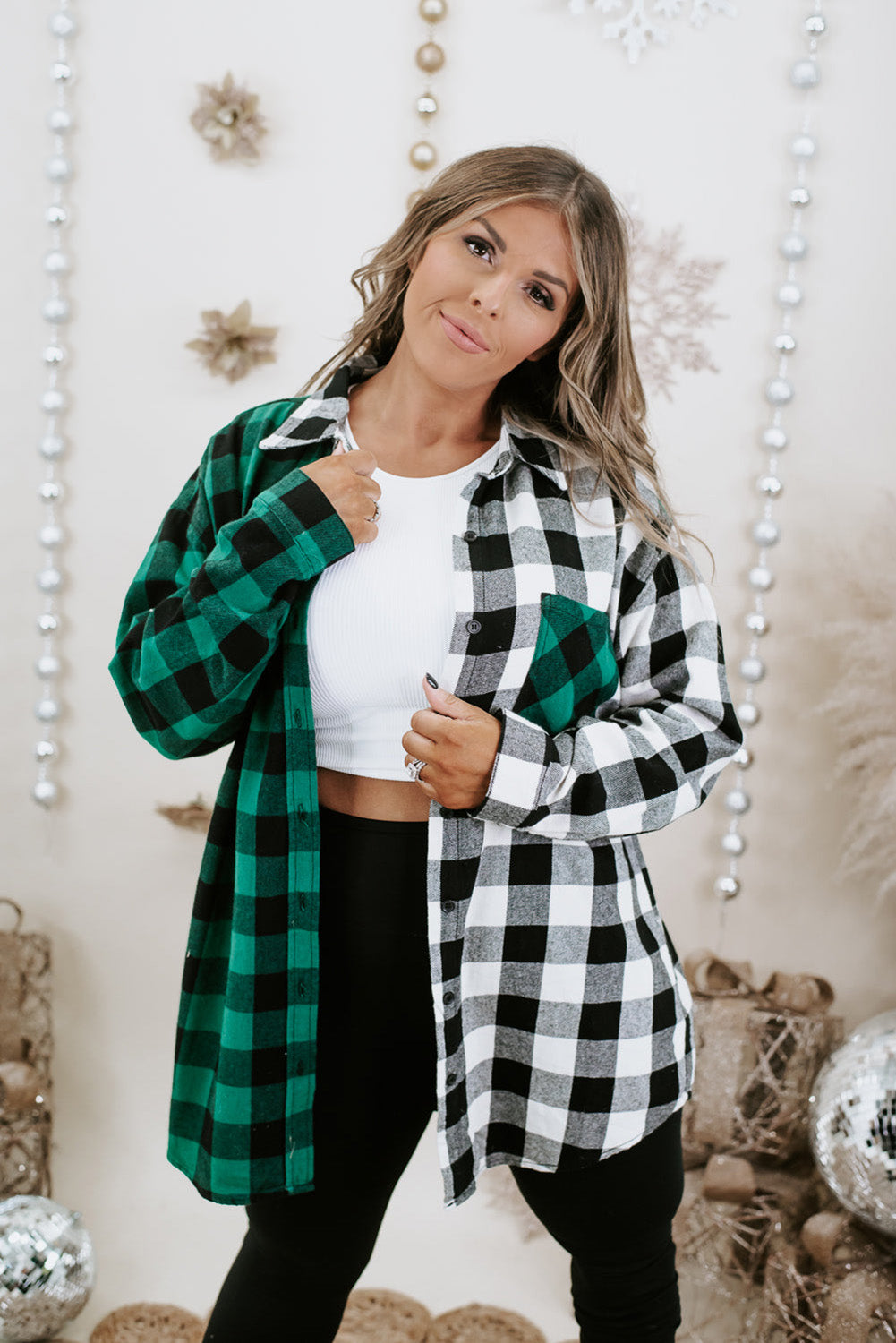 Verdant Plaid Color Block Buttoned Plus Size Shirt Plus Size JT's Designer Fashion