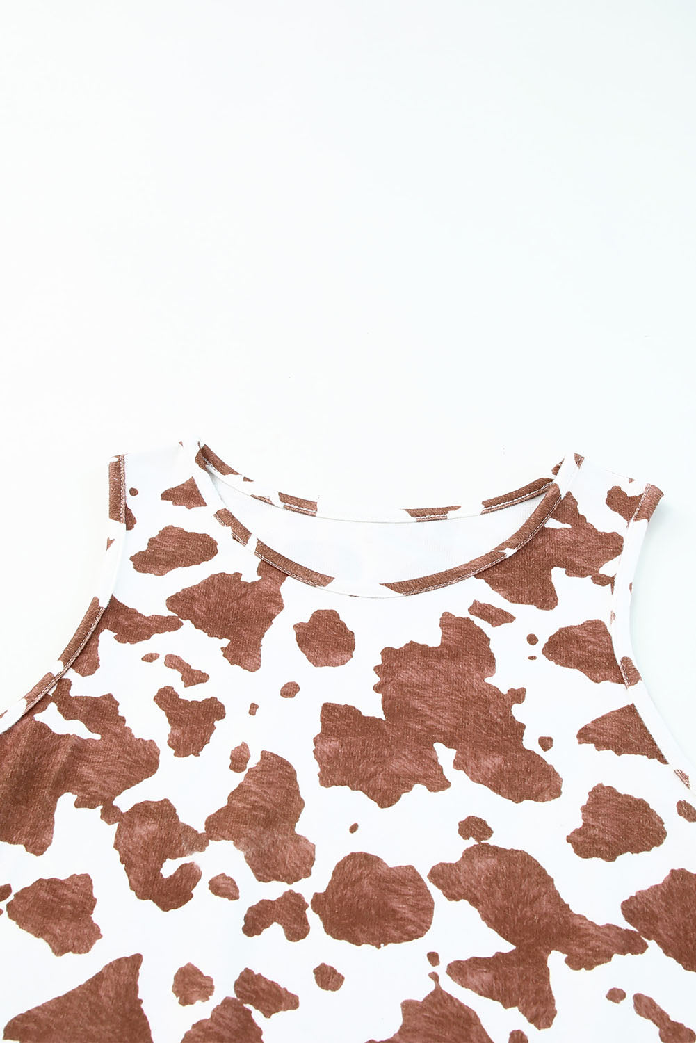 Brown Cow Print Crew Neck Tank Top Tank Tops JT's Designer Fashion