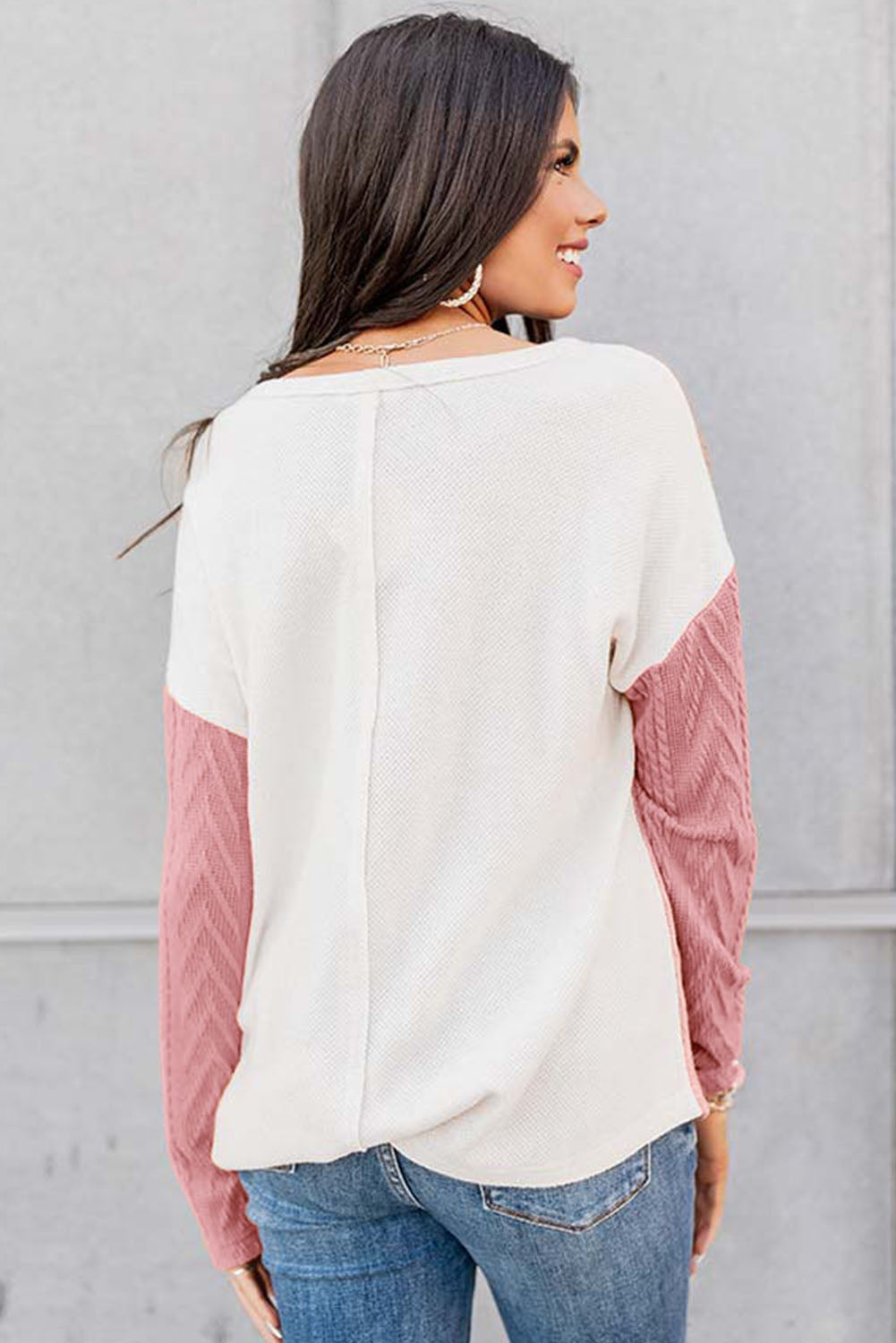 Peach Blossom Orange Long Sleeve Colorblock Chest Pocket Textured Knit Top Tops & Tees JT's Designer Fashion