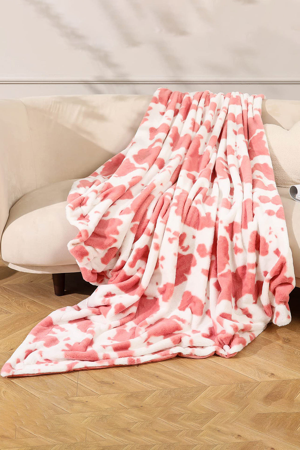 Apricot Powder Cow Print Flannel Blanket 150*200cm Other Accessories JT's Designer Fashion