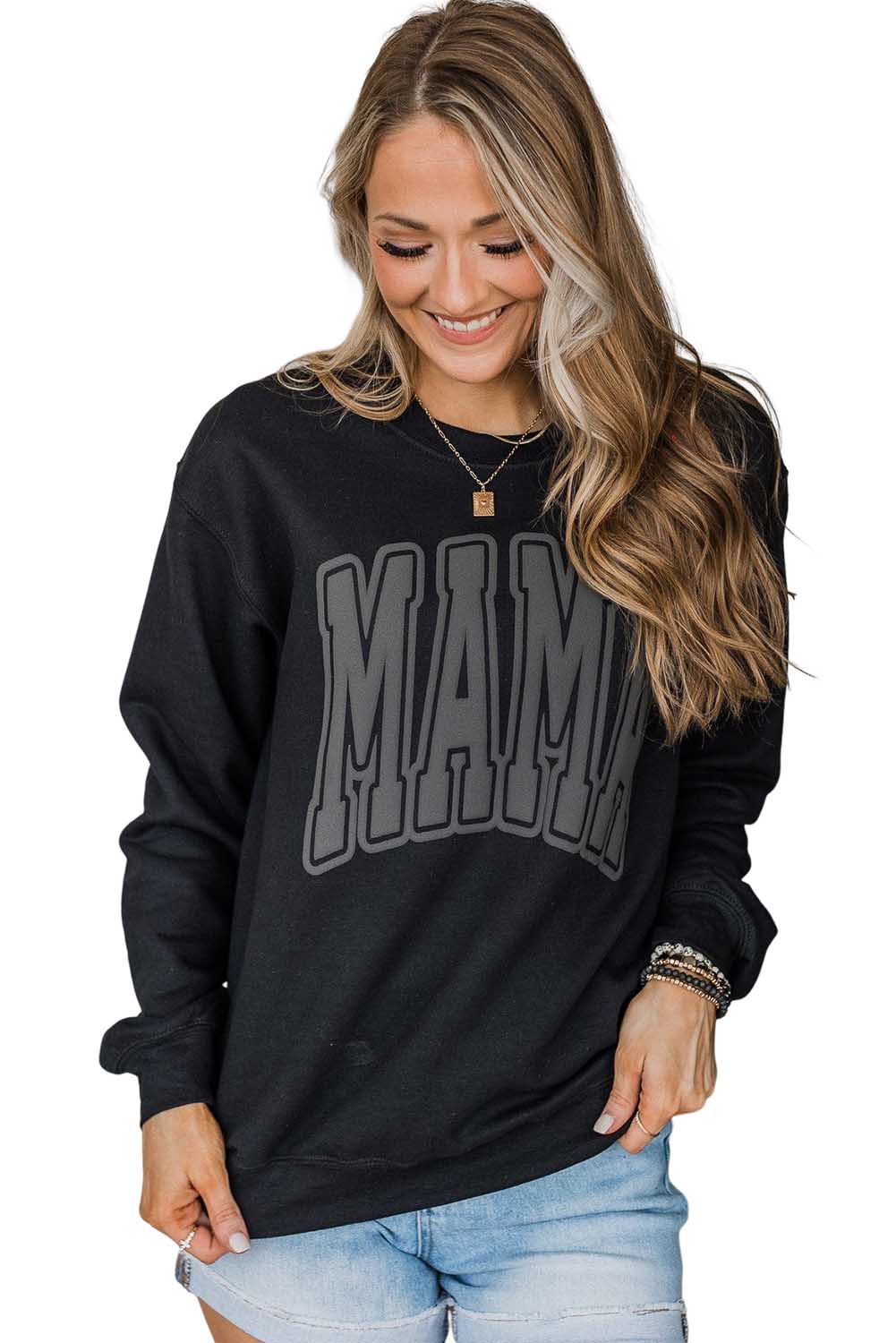 Black Mama Graphic Varsity Crew Neck Sweatshirt Pre Order Sweatshirts & Hoodies JT's Designer Fashion