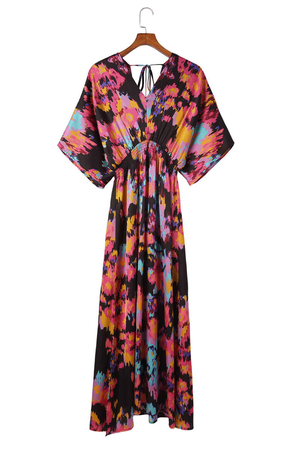 Multicolor Abstract Print V Neck Dolman High Waist Maxi Dress Maxi Dresses JT's Designer Fashion