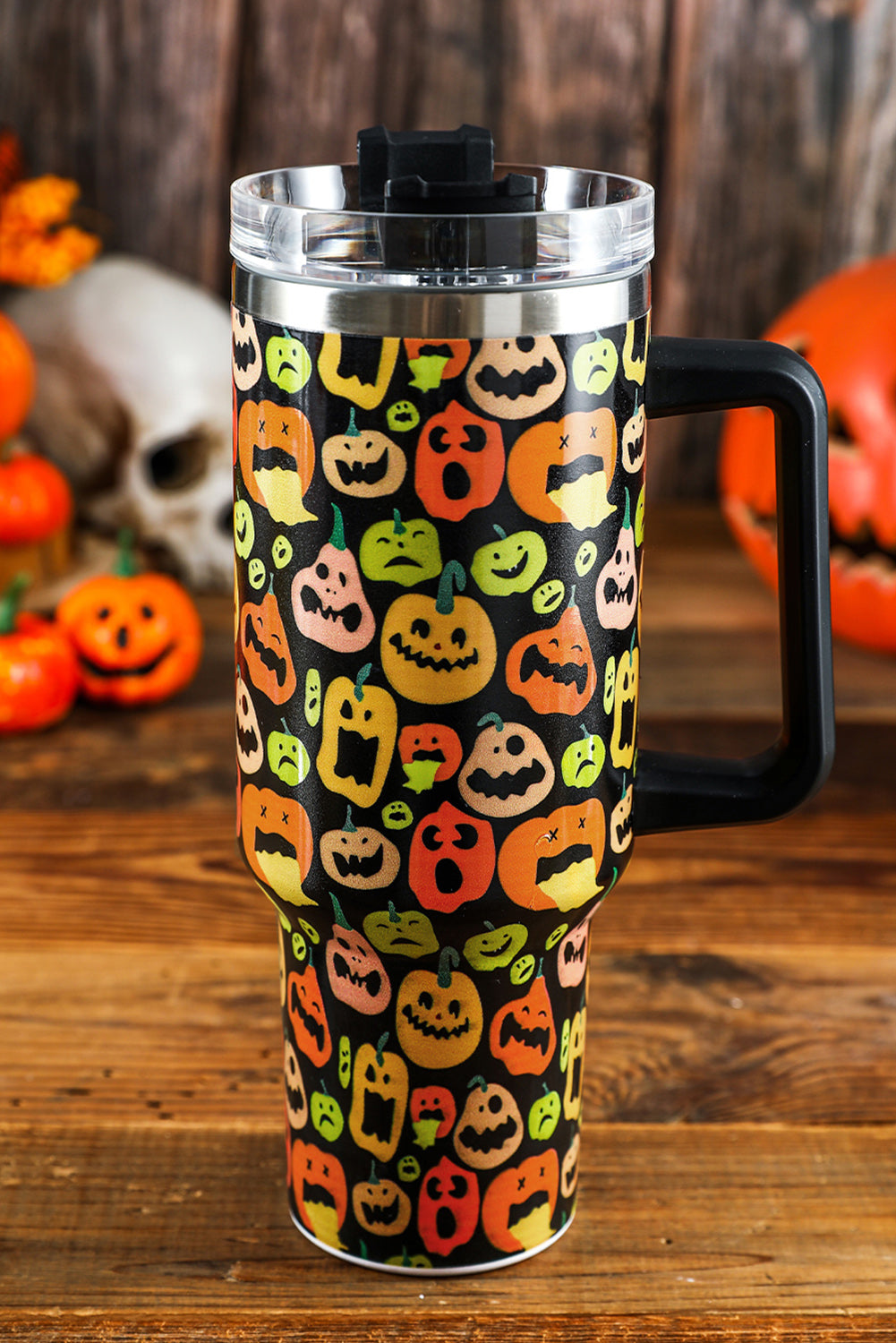 Black Halloween Pumpkins 40oz Stainless Steel Thermos Cup Tumblers JT's Designer Fashion