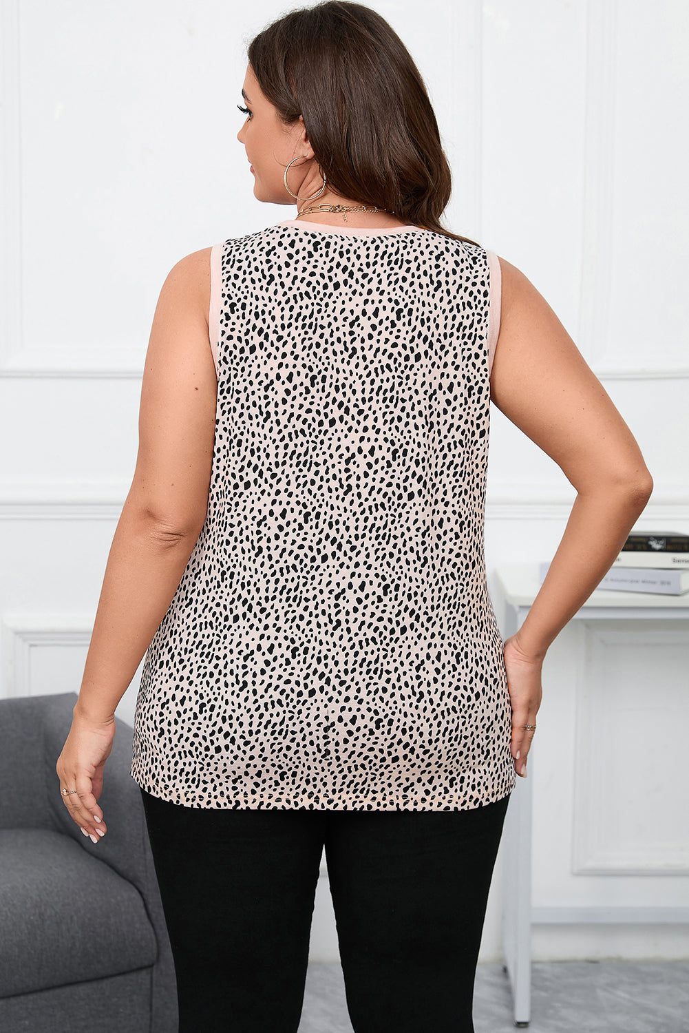 Pink Printed Animal Spots Printed Plus Size Tank Top Plus Size JT's Designer Fashion