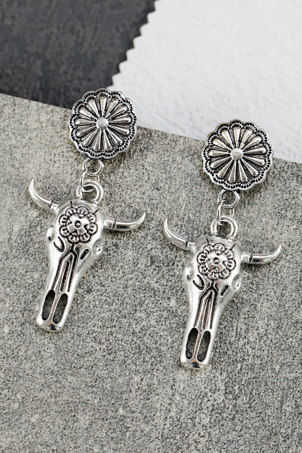 Silver Western Floral Steer Bull Earrings Jewelry JT's Designer Fashion