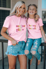 Pink Family Matching Sugar Pie Letter Print Crewneck T Shirt Family T-shirts JT's Designer Fashion
