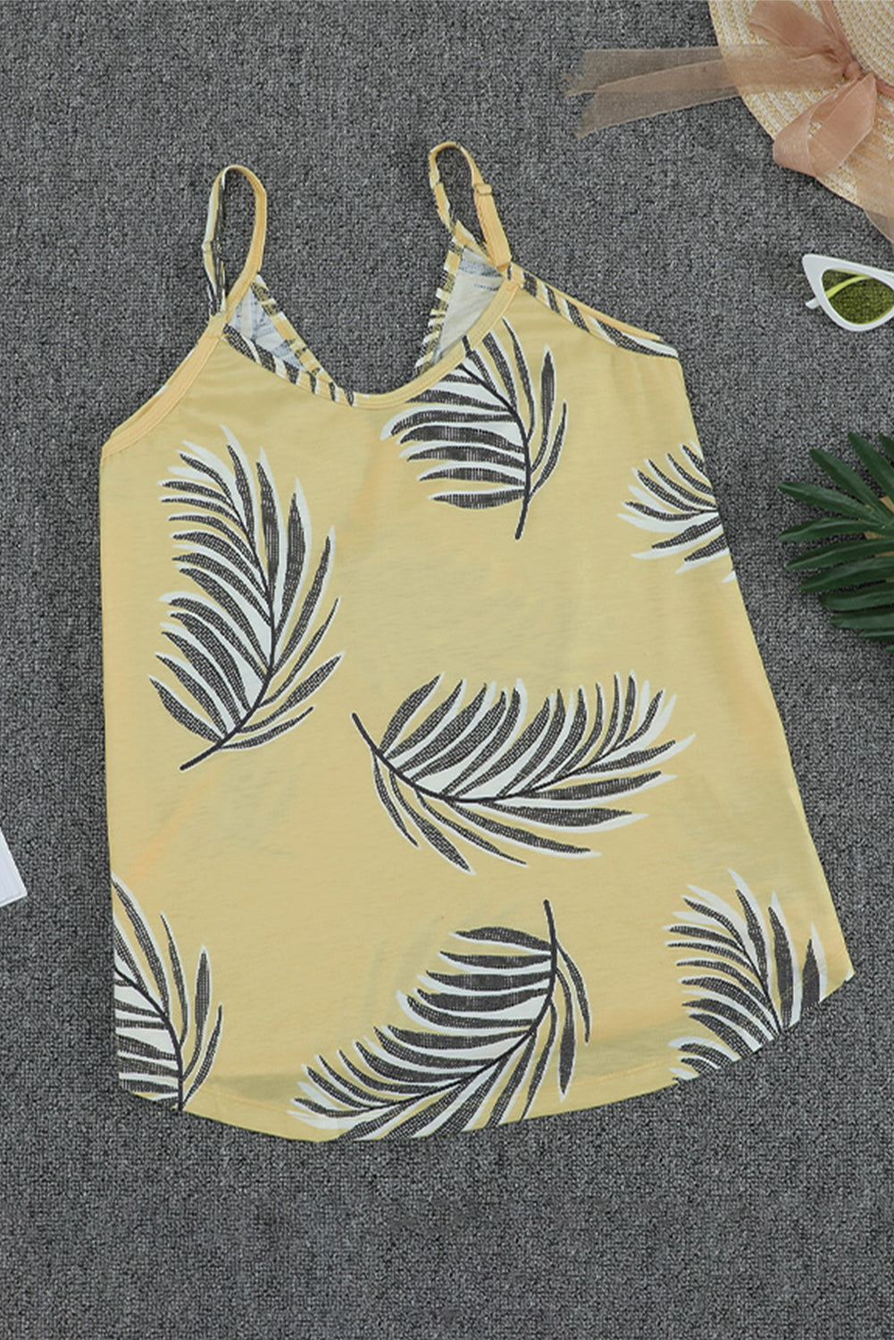 Yellow Tropical Plant Print Tank Top Tank Tops JT's Designer Fashion