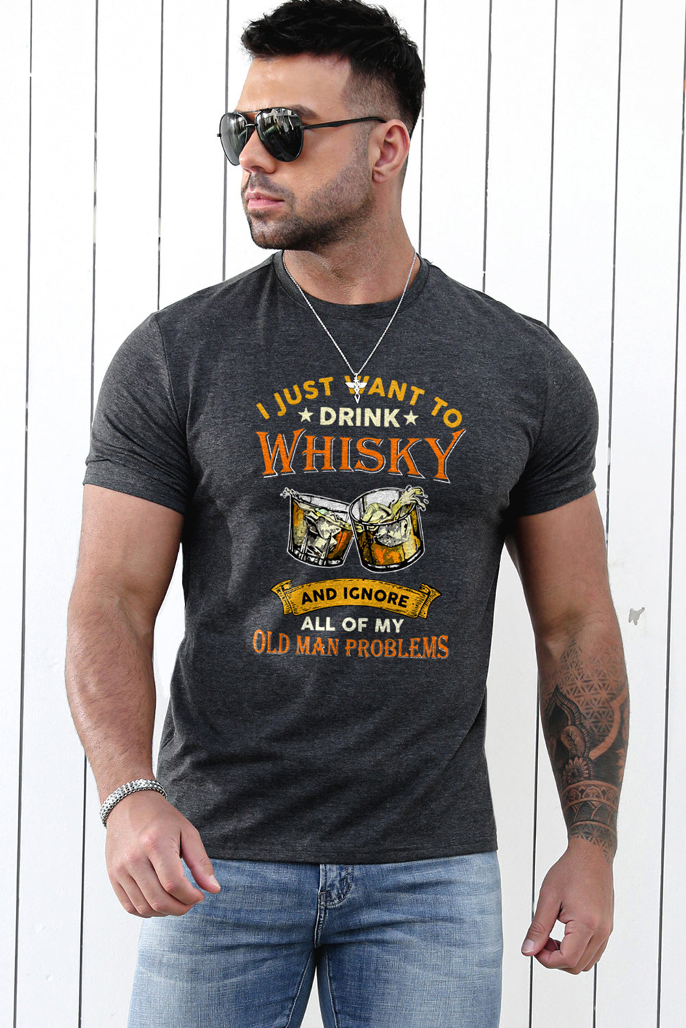 Gray I Just Want To Drink Whisky Mens Graphic Tee Men's Tops JT's Designer Fashion