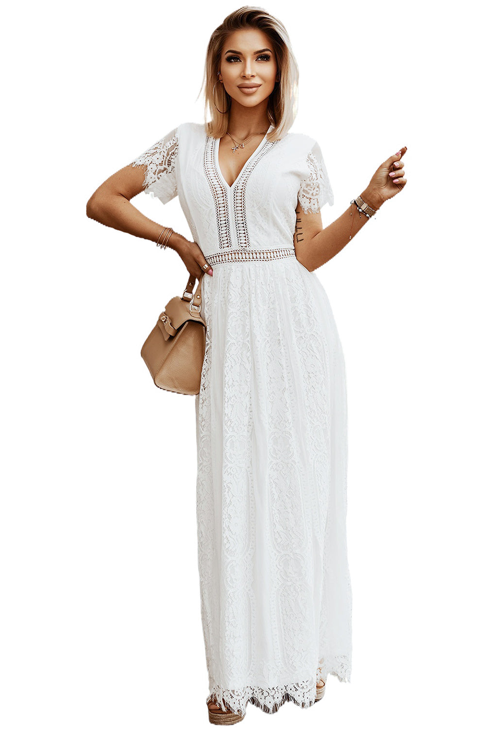 White Blue Fill Your Heart Lace Maxi Dress Maxi Dresses JT's Designer Fashion