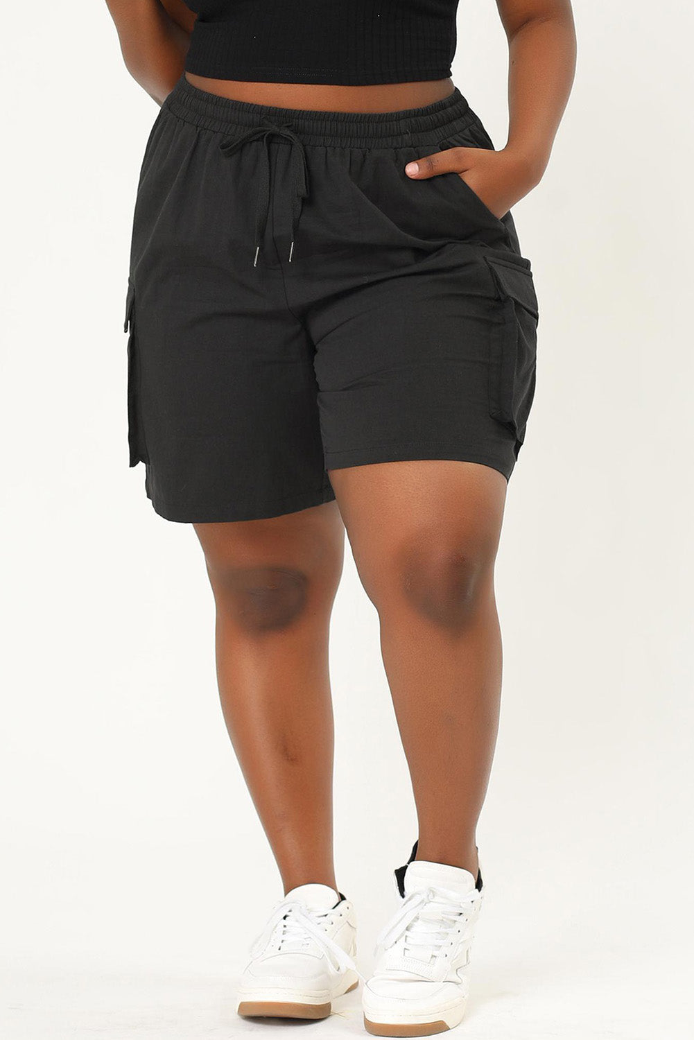 Black Plus Size Large Pocket Cargo Shorts Plus Size Bottoms JT's Designer Fashion