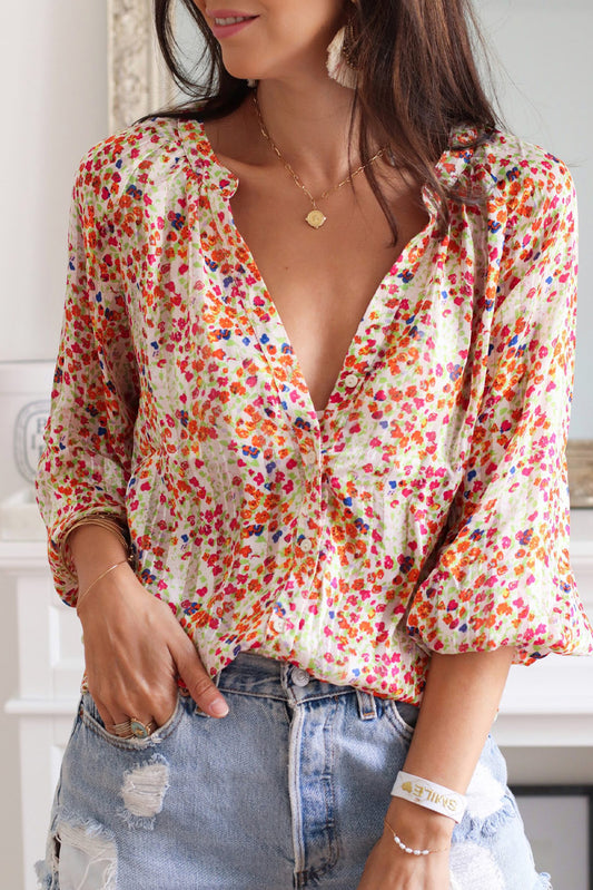 Multicolor Boho Floral Print Button Front Shirt Blouses & Shirts JT's Designer Fashion