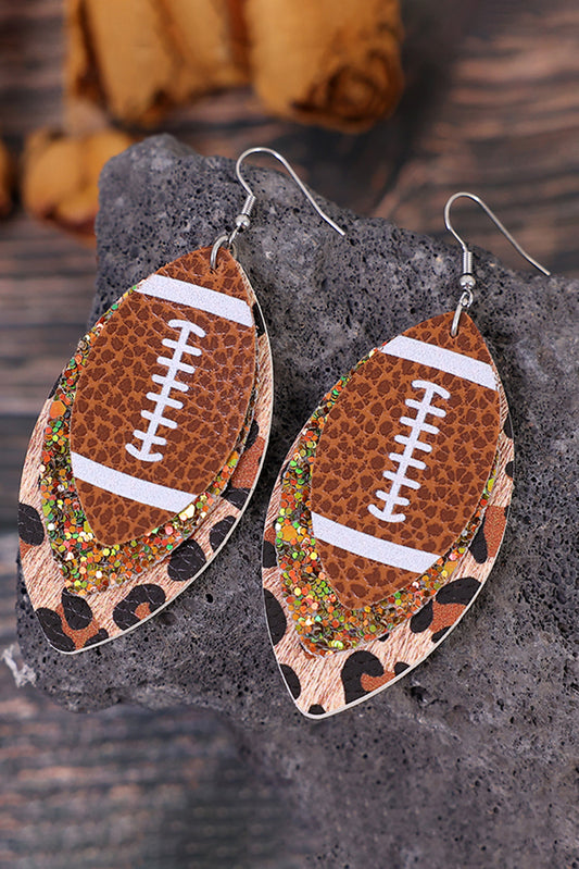 Brown Layer Glitter Leather Rugby Baseball Softball Leopard Earrings Jewelry JT's Designer Fashion