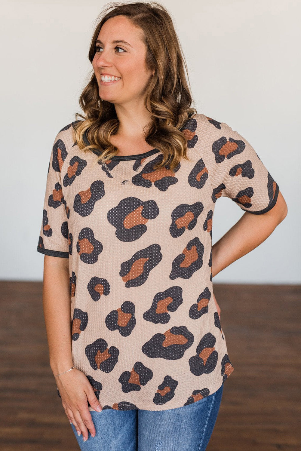 Leopard Print Waffle Plus Size Tee Plus Size Tops JT's Designer Fashion