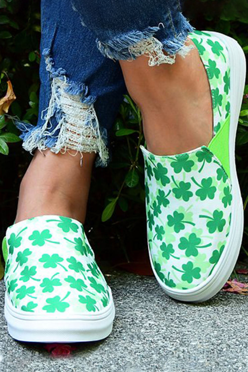 Green Lucky Clover Print Slip on Loafers Women's Shoes JT's Designer Fashion