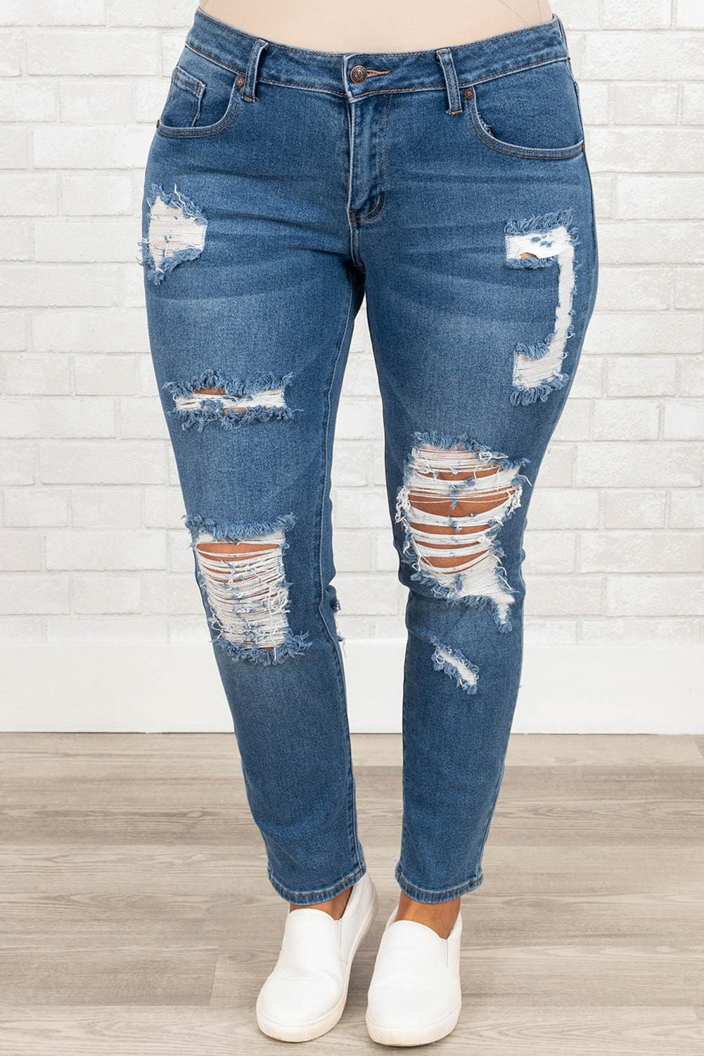 Blue Plus Size Distressed Ripped Skinny Jeans Plus Size JT's Designer Fashion