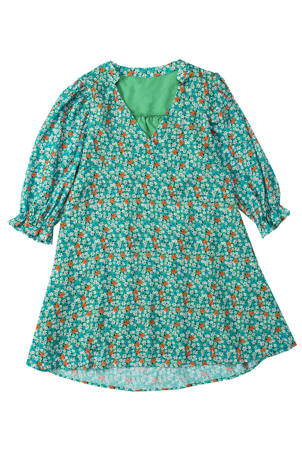 Green 3/4 Bubble Sleeve Floral Dress Floral Dresses JT's Designer Fashion