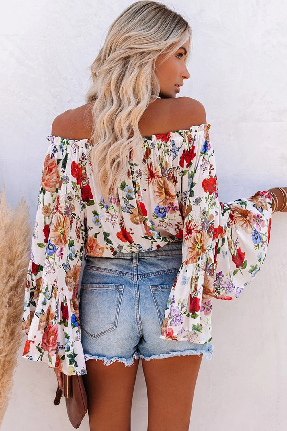 Multicolor Floral Off Shoulder Bell Sleeve Blouse Blouses & Shirts JT's Designer Fashion