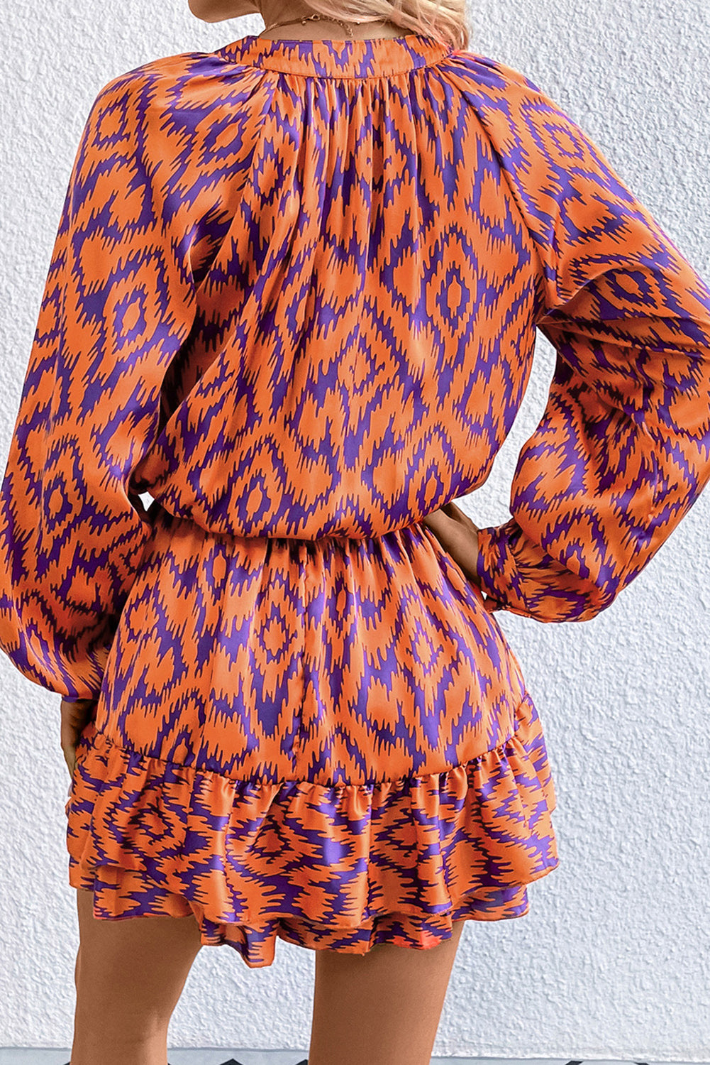 Orange Plus Aztec Printed Long Sleeve Ruffle Romper Plus Size JT's Designer Fashion