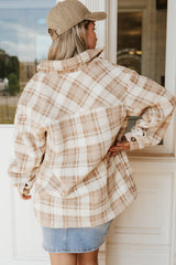 Khaki Sherpa Plaid Button Pocketed Jacket Coats & Jackets JT's Designer Fashion