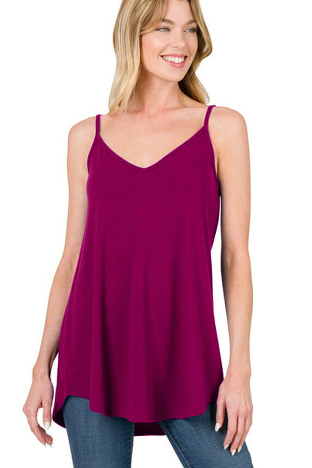 Pitaya Spaghetti Strap V-Neck Flowy Tunic Tank Top Tops & Tees JT's Designer Fashion