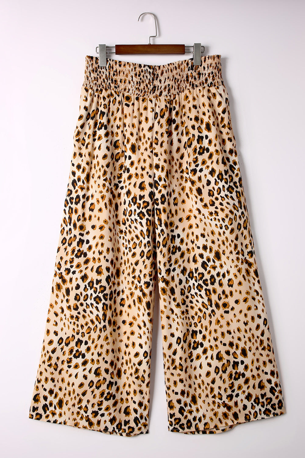 Leopard Plus Size Smoked High Waist Wide Leg Pants Plus Size Bottoms JT's Designer Fashion