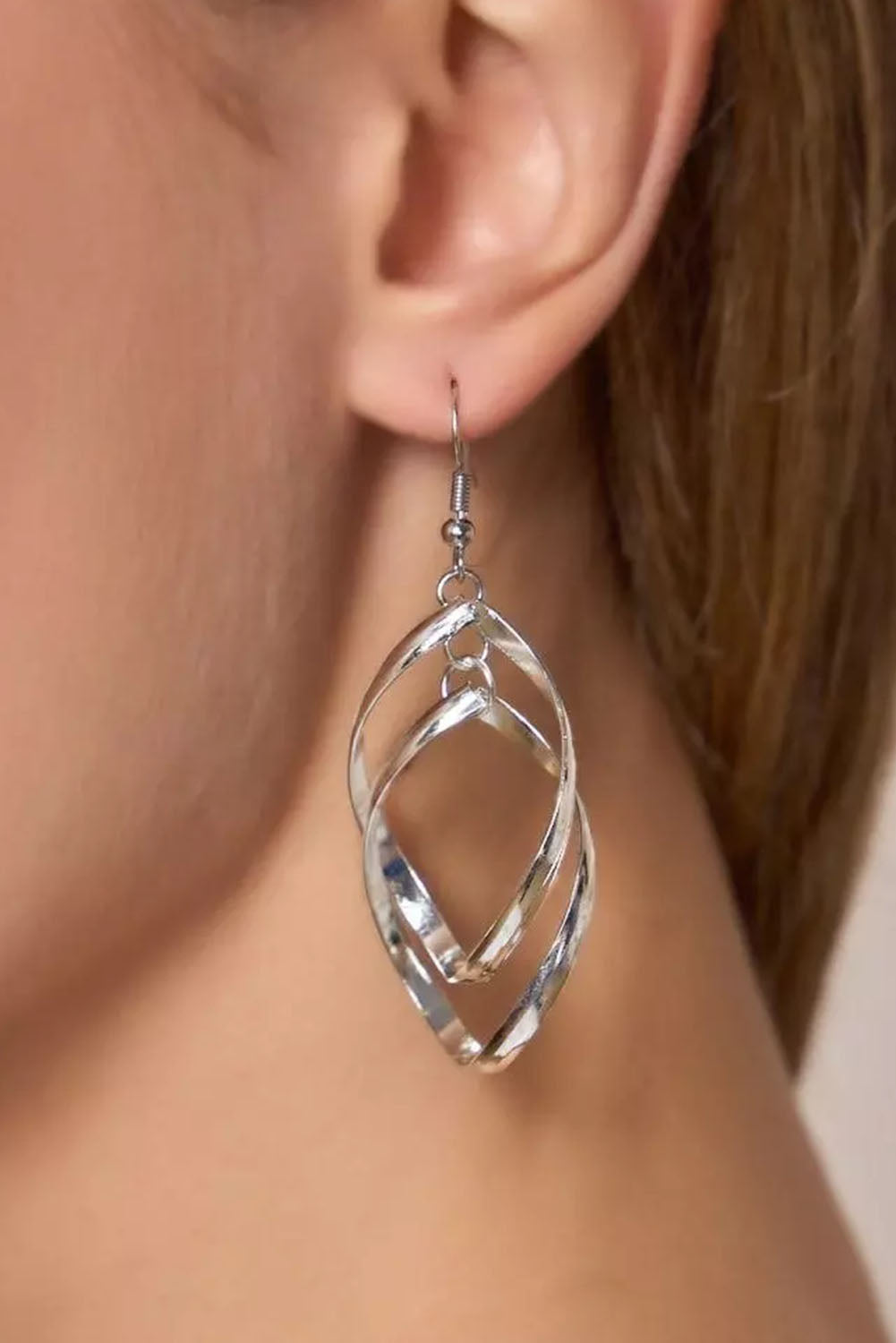 Silver Double Spirals Rhombus Alloy Earrings Jewelry JT's Designer Fashion