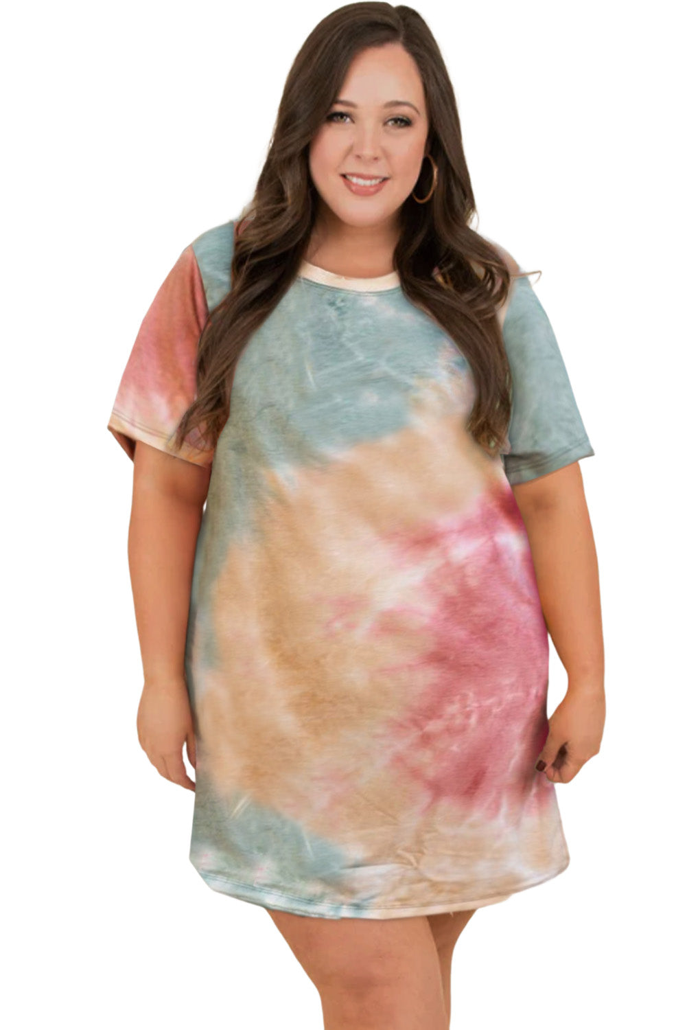 Multicolor Plus Size Tie Dye Slit T-shirt Dress Plus Size Dresses JT's Designer Fashion