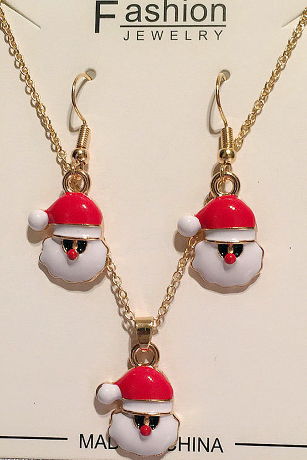 Fiery Red Christmas Santa Claus Earrings and Necklace Set Jewelry JT's Designer Fashion