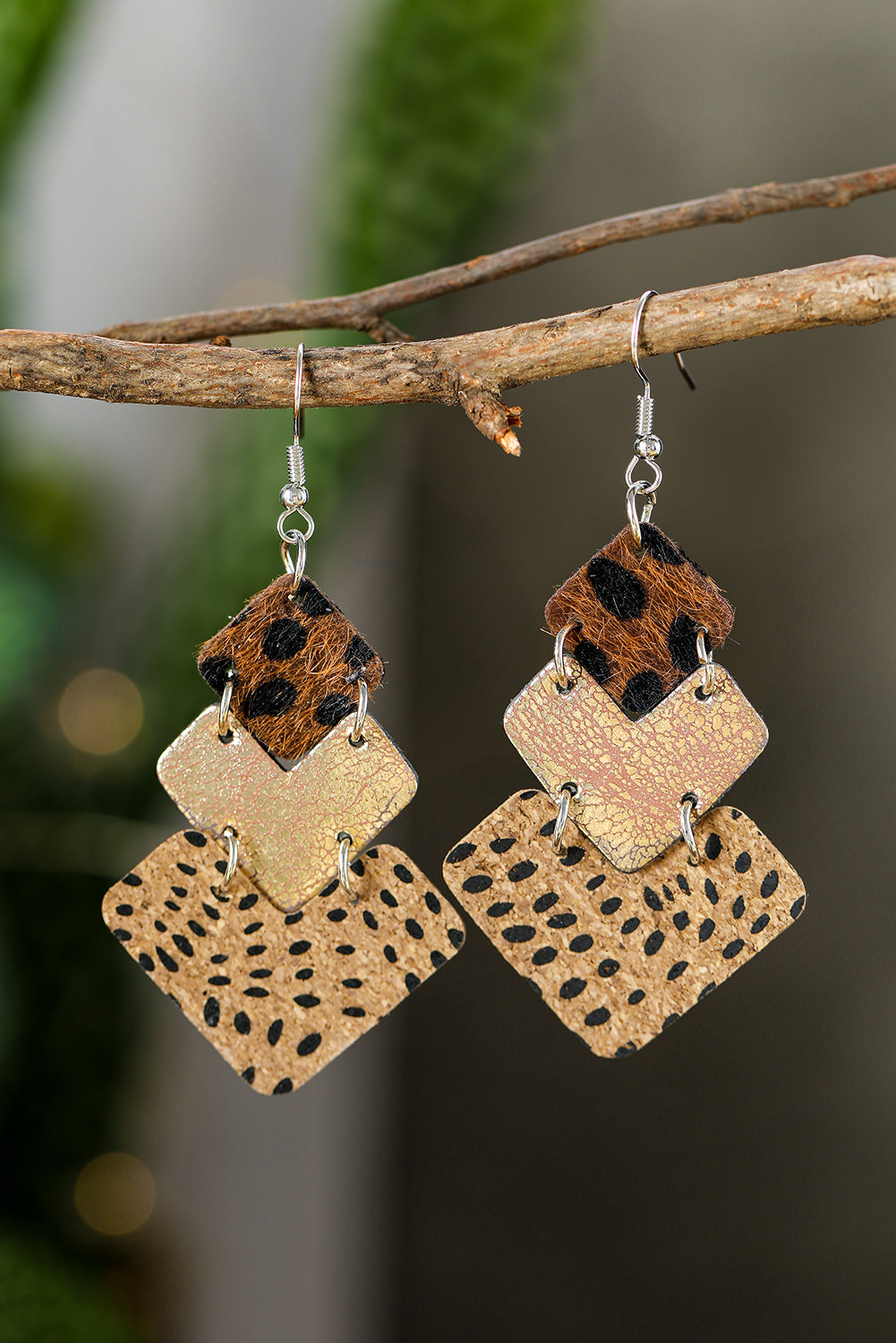 Leopard Color Block Layered Drop Earrings Jewelry JT's Designer Fashion