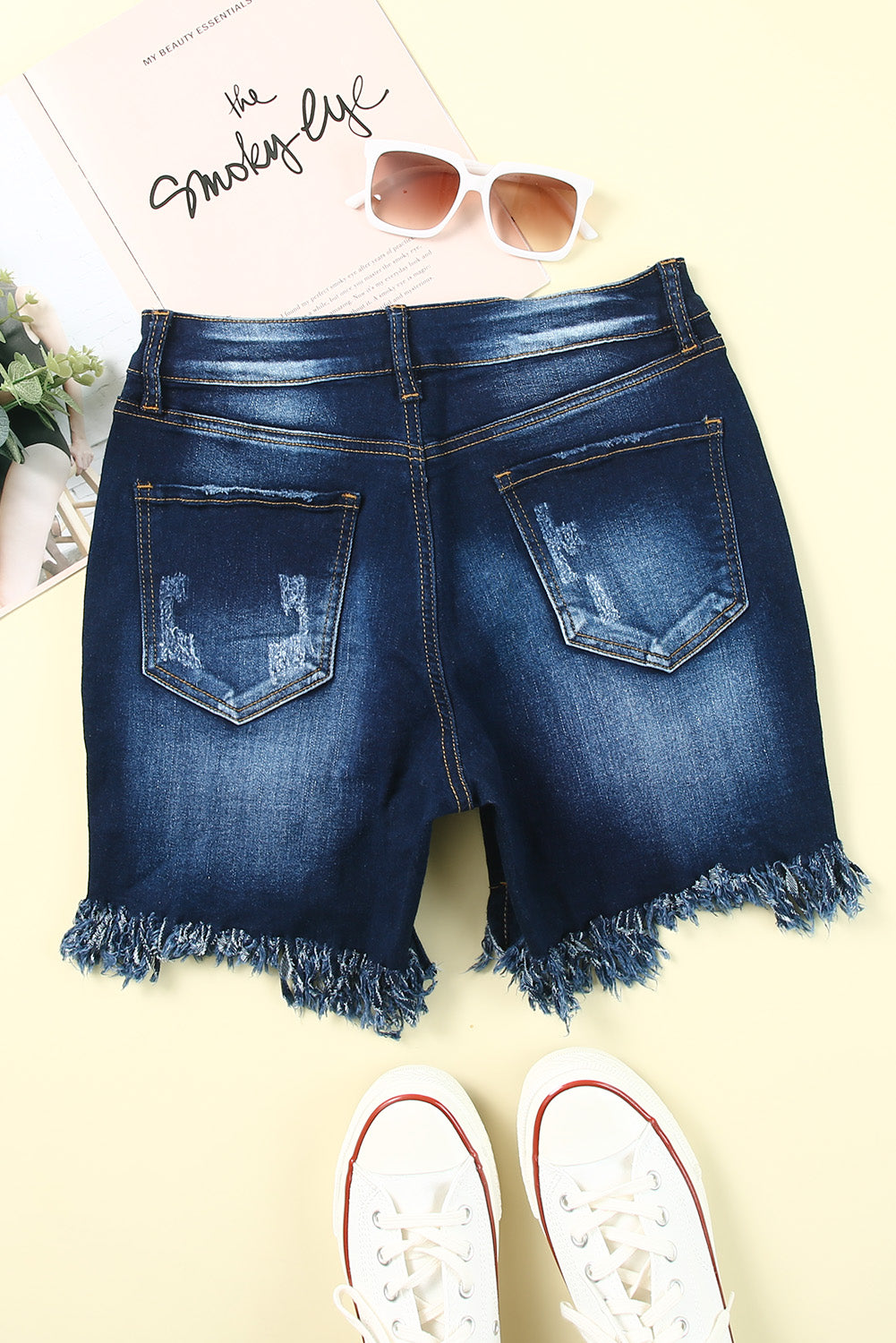 Blue High Waist Distressed Skinny Fit Denim Shorts Denim Shorts JT's Designer Fashion