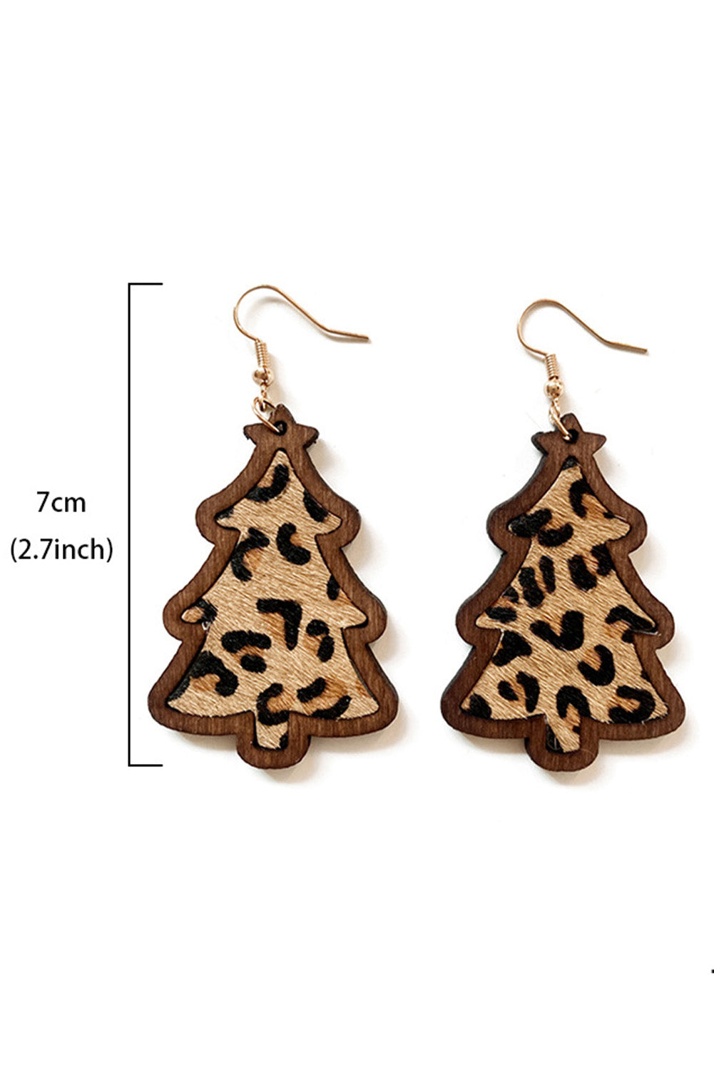 Brown Christmas Tree Shape Pattern Print Dangle Earrings Jewelry JT's Designer Fashion