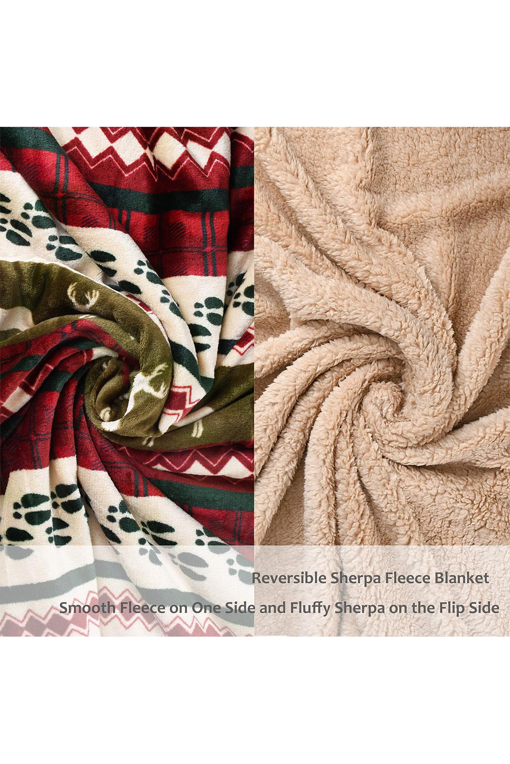 Christmas Elk Print Reversible Sherpa Fleece Blanket 130*150cm Other Accessories JT's Designer Fashion