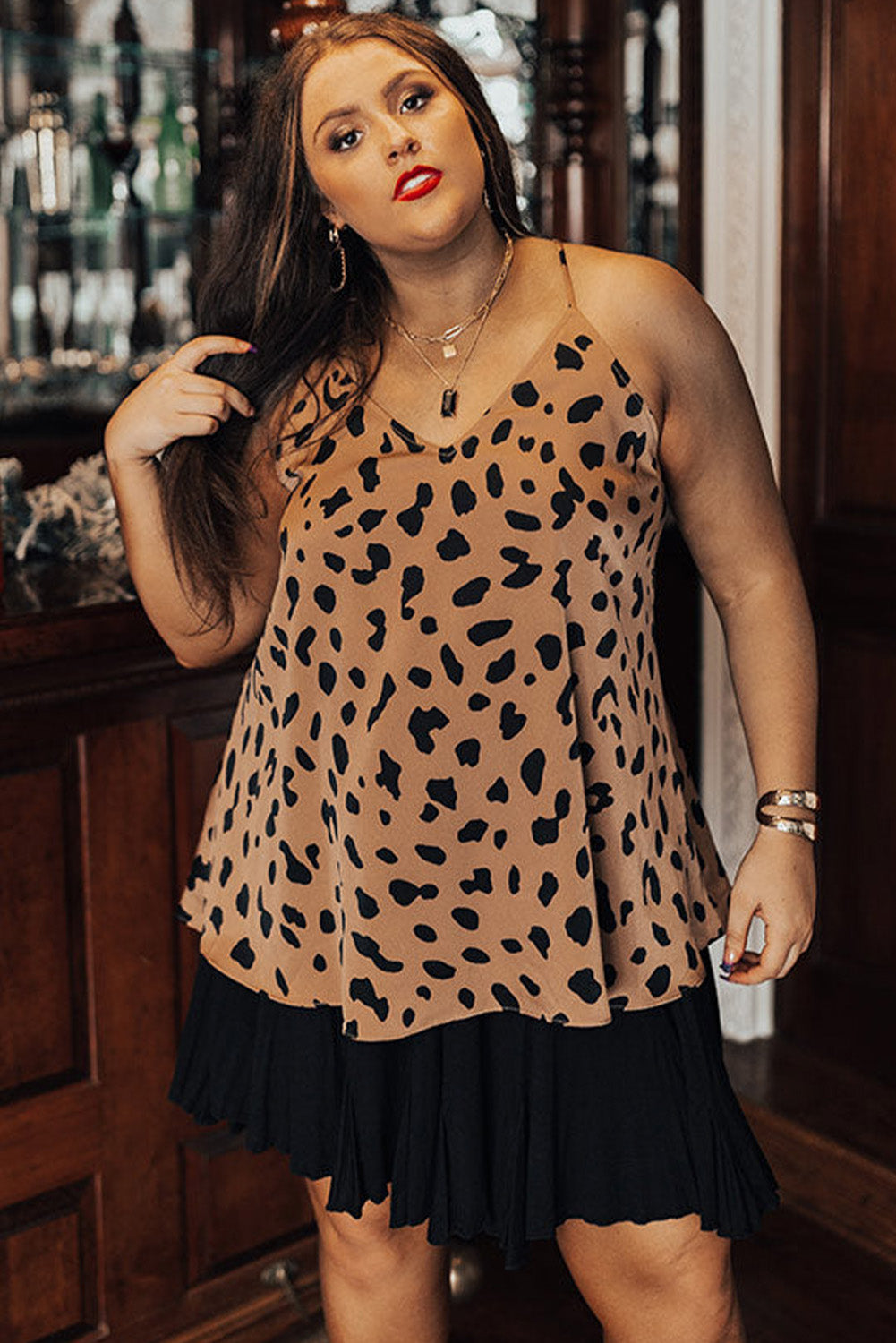 Leopard Leopard Leopard Spaghetti Straps Babydoll Style Plus Size Top Plus Size JT's Designer Fashion