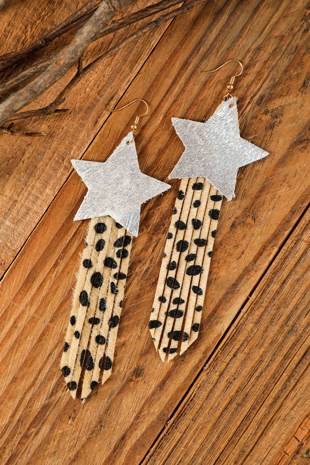 Brown Fuzzy Leopard Shooting Star Earrings Jewelry JT's Designer Fashion