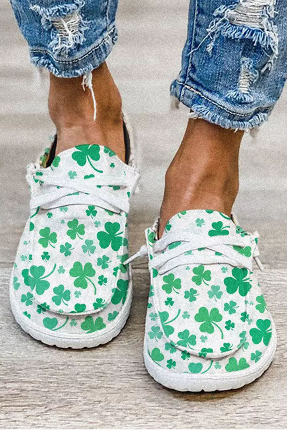 Green St. Patricks Clover Print Slip On Canvas Shoes Women's Shoes JT's Designer Fashion