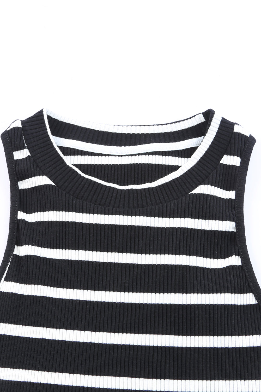 Black Striped Print Ribbed O-neck Sleeveless Top Tank Tops JT's Designer Fashion