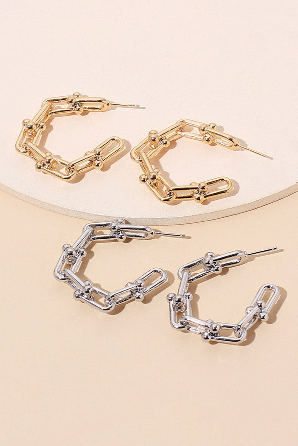 Gold Paper Clip Linked C Shape Hoop Earrings Jewelry JT's Designer Fashion