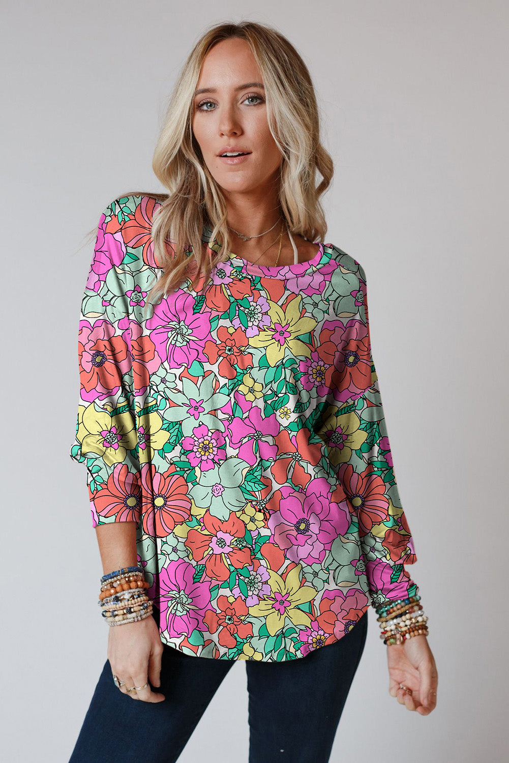 Multicolor Twisted Hollow-out Back Floral Blouse Tops & Tees JT's Designer Fashion