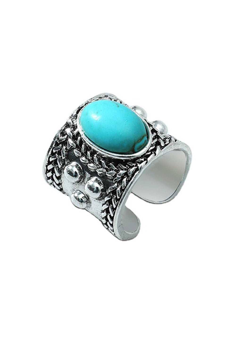 Silver Vintage Turquoise Gem Open Ring Jewelry JT's Designer Fashion