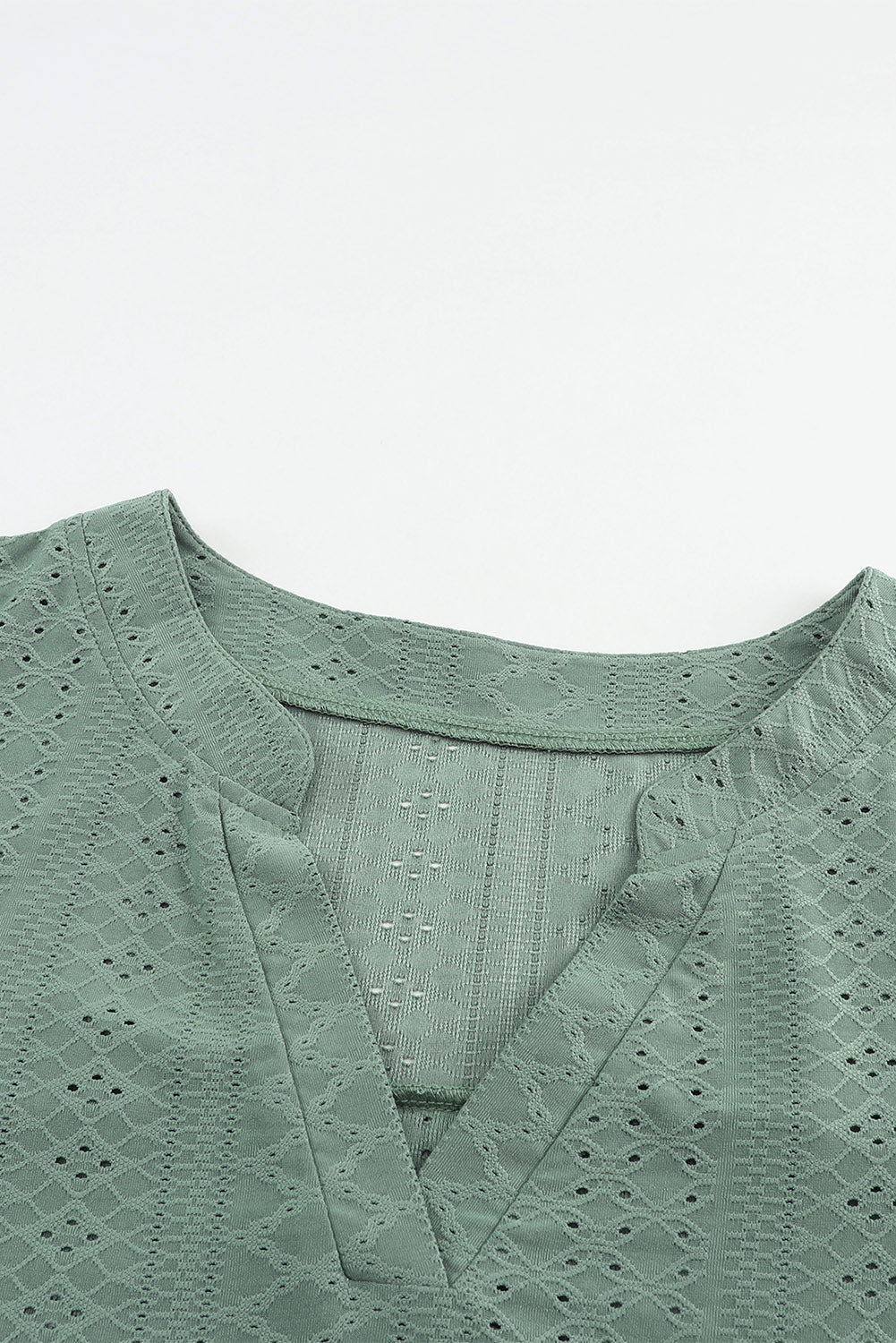 Green Eyelet Embroidered Split Neck Flounce Sleeve Curvy Top Plus Size JT's Designer Fashion