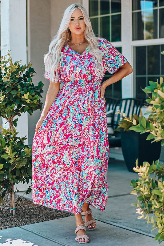 Wrap V Neck Floral Maxi Dress Floral Dresses JT's Designer Fashion