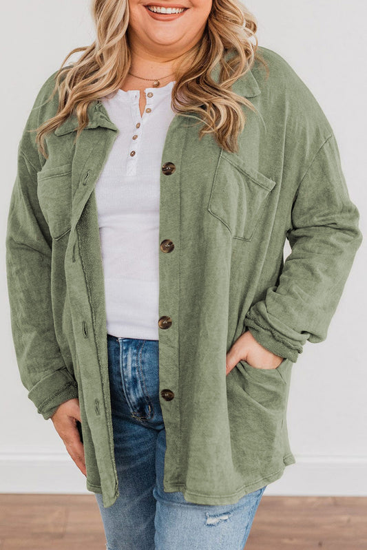 Green Plus Size Buttons Closure Pocketed Shacket Plus Size Tops JT's Designer Fashion