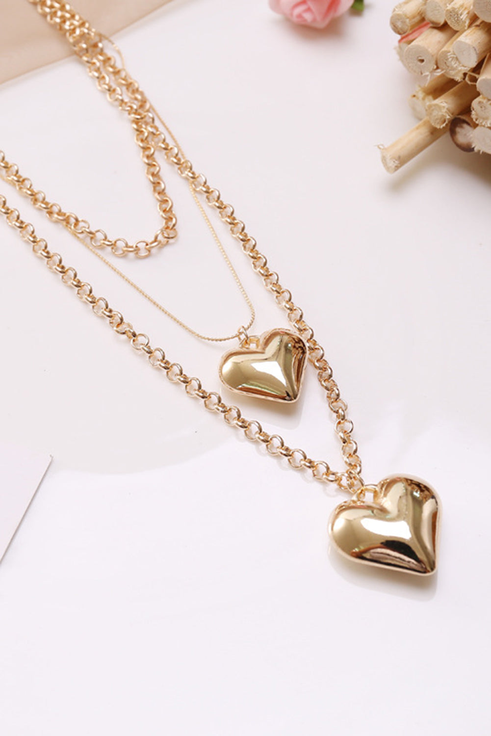 Gold Multilayer Heart Shape Pendant Valentine Necklace Jewelry JT's Designer Fashion