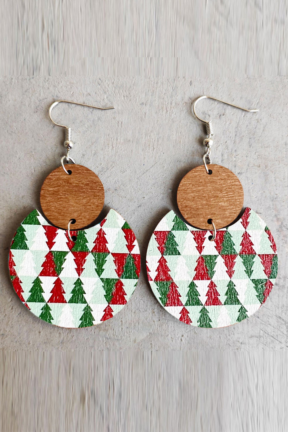 Dark Green Christmas Checker Graphic Wooden Earrings Jewelry JT's Designer Fashion