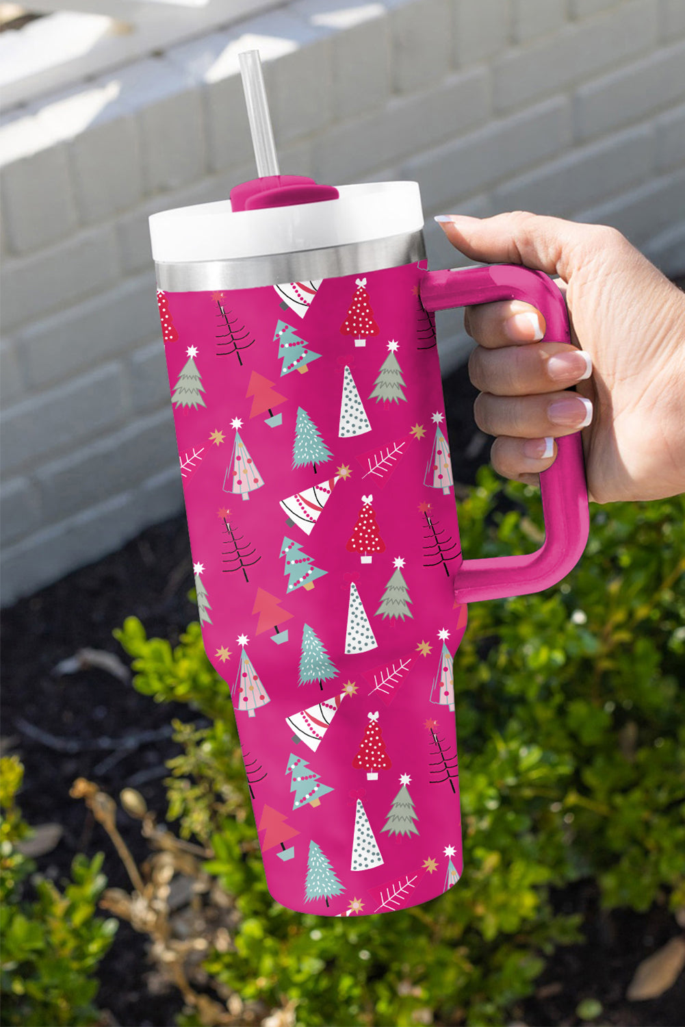 Rose Red Cartoon Christmas Tree Printed Thermos Cup Tumblers JT's Designer Fashion