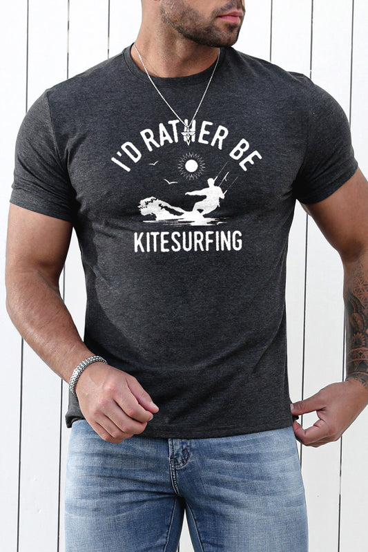 Gray I'D RATHER BE KITESURFING Slim Fit Men's Graphic Tee Gray 35%Viscose+ 65%Polyester Men's Tops JT's Designer Fashion