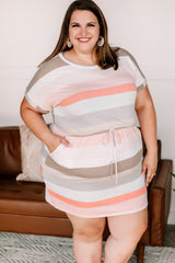 Striped Print Drawstring Short Sleeve Plus Size Dress Plus Size Dresses JT's Designer Fashion
